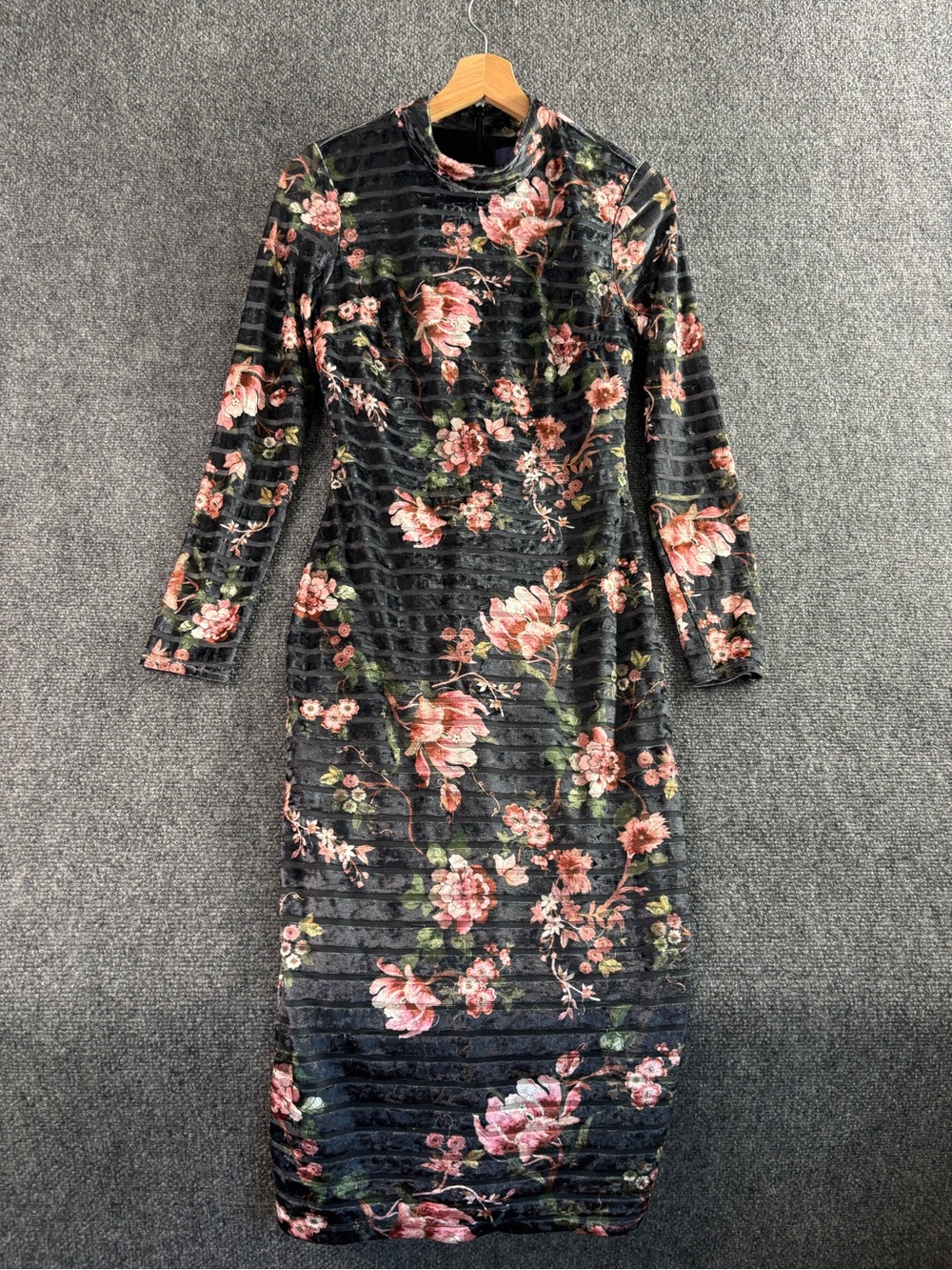 RACHEL Rachel Roy Black Velvet Long-Sleeve Floral Midi Dress